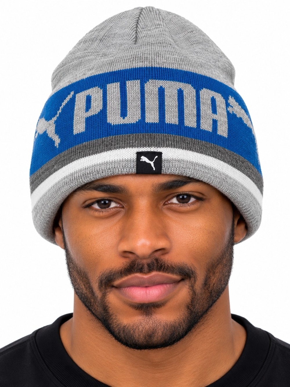 PUMA Men's Reversible Grey & Blue Logo Knit Beanie SIZE OS NWT